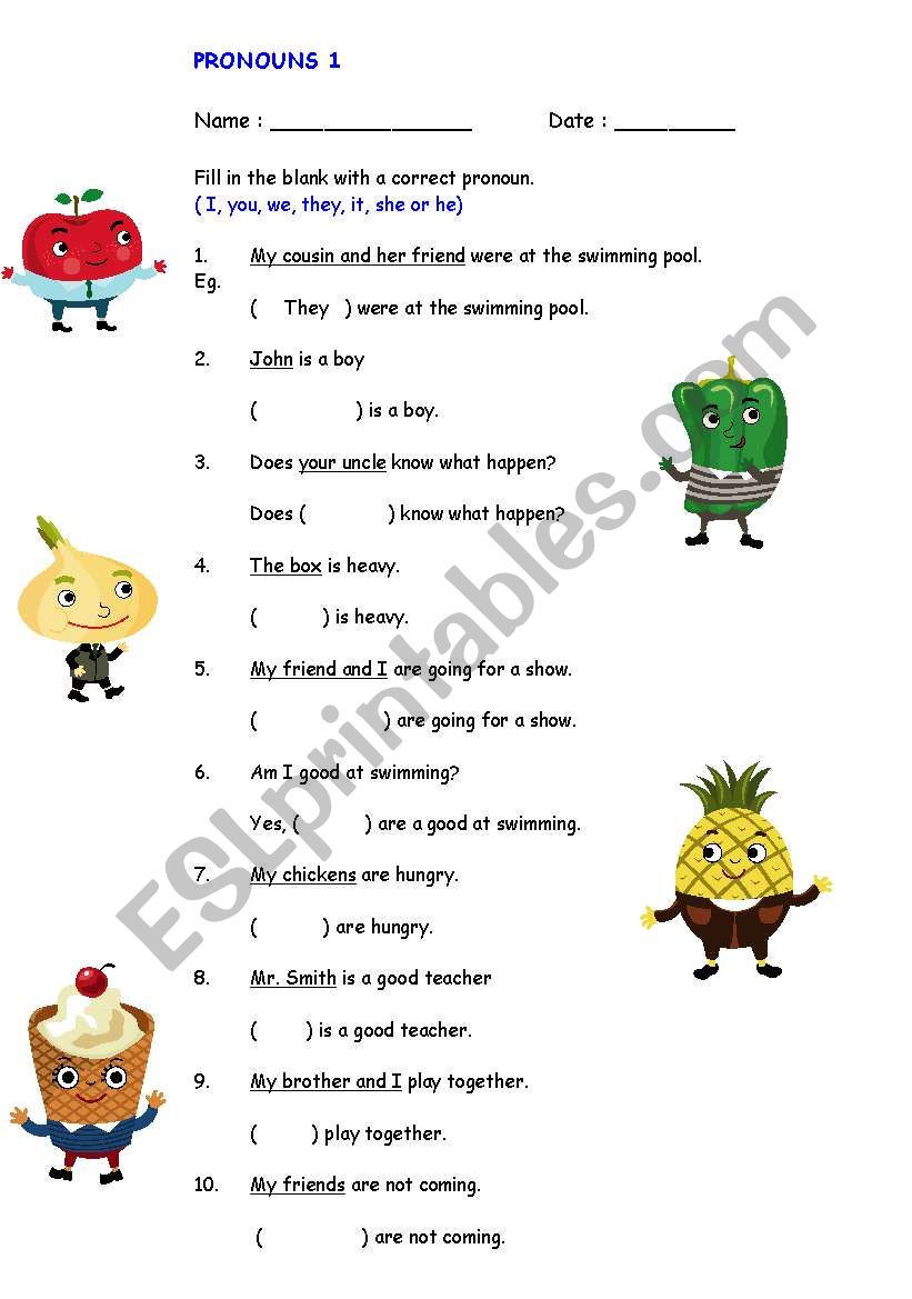PRONOUNS 1 worksheet PRONOUNS 1 worksheet