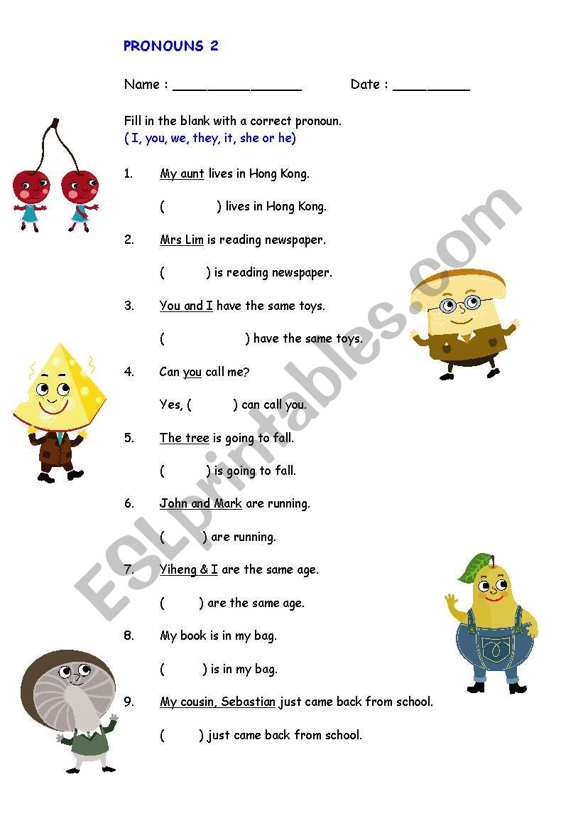 PRONOUNS 2 worksheet PRONOUNS 2 worksheet