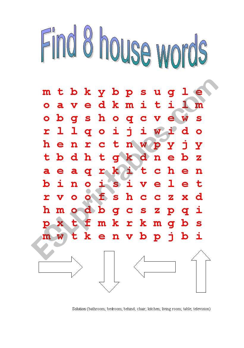 House word search worksheet