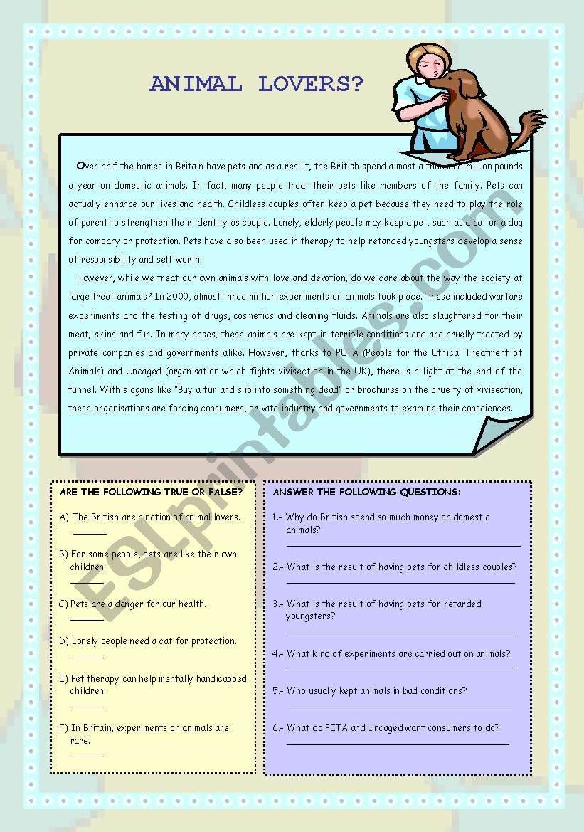 Reading comprehension worksheet