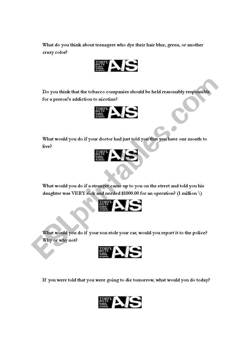 TOEFL Speaking Prompts worksheet