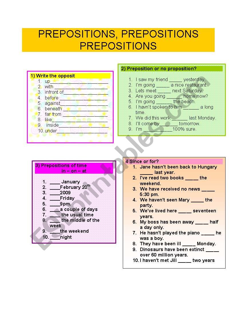 PREPOSITIONS worksheet