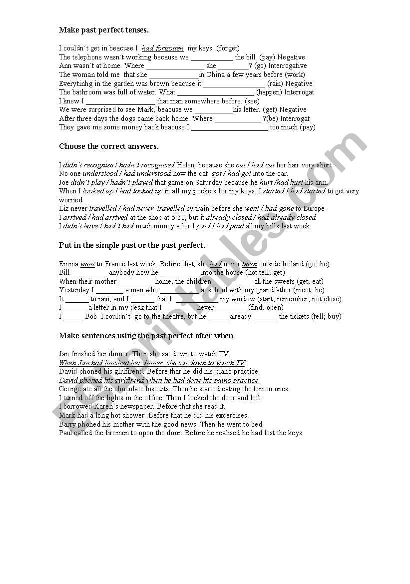 Present Perfect Exercises worksheet