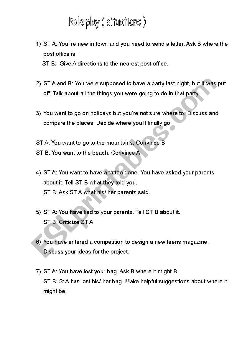 role plays (oral work!) worksheet