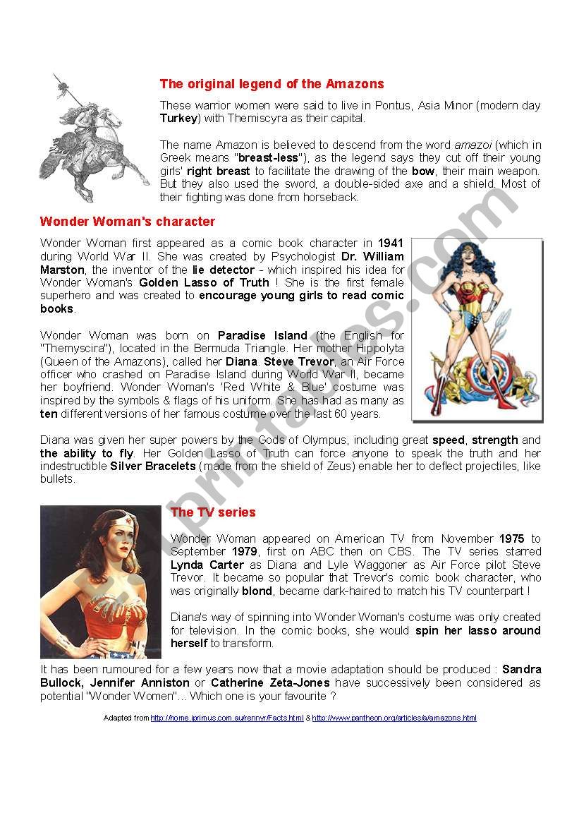 Wonder woman worksheet