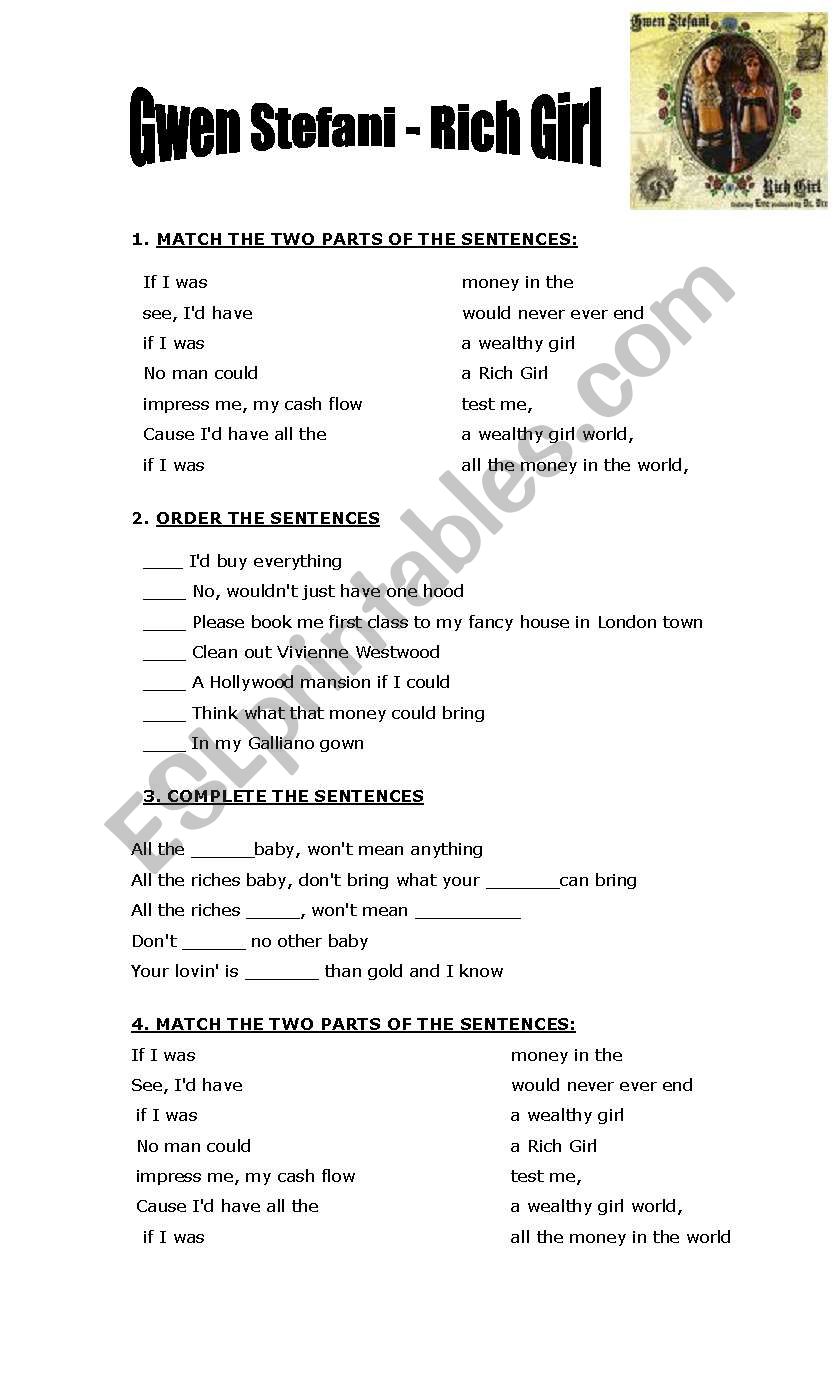 GWEN STEFANI - Rich Girl worksheet