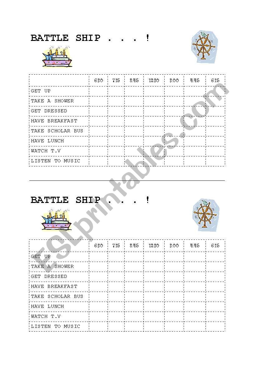 Battle Ship time worksheet