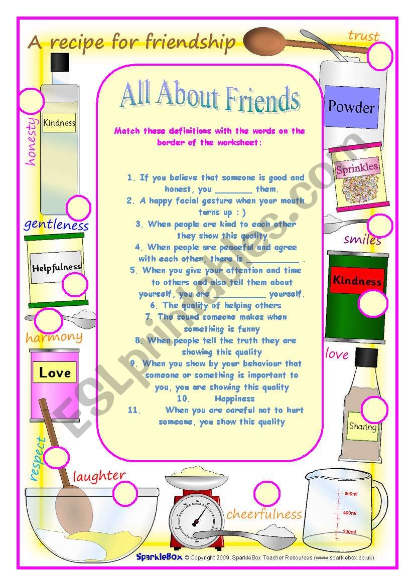 All about Friends Vocabulary, Reading and Reading Exercises (3 pages)