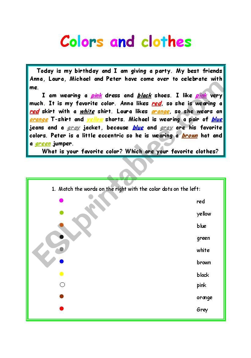 Colors and clothes worksheet