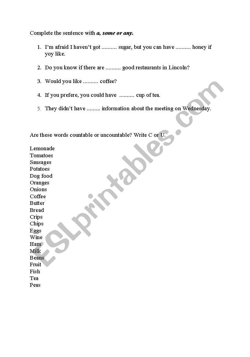some & any worksheet