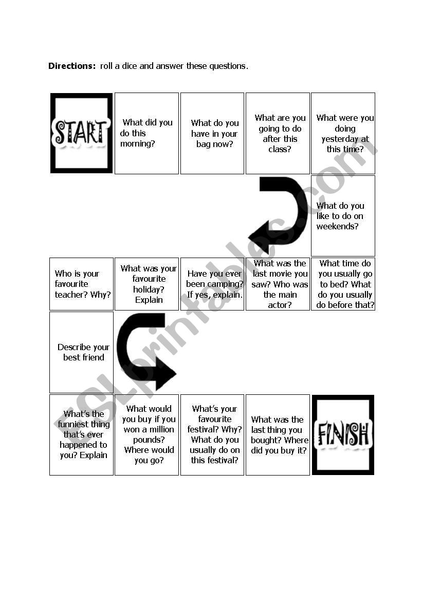 Easy board game worksheet