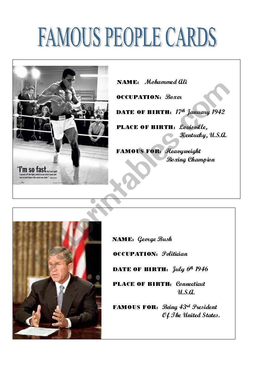 Famous People Cards (1) worksheet