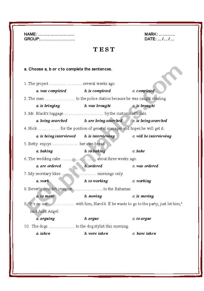 Test mixed 2 pages worksheet