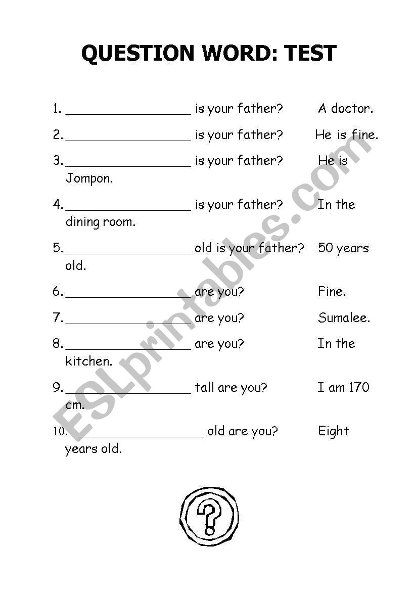 question word worksheet