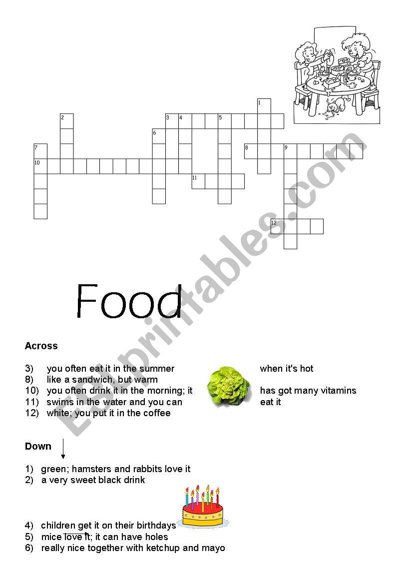 crossword food worksheet