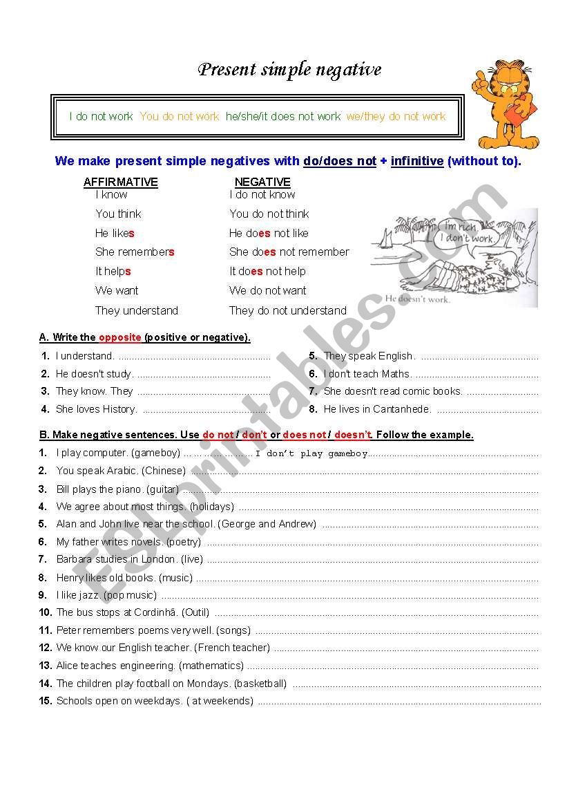 Present simple negative worksheet