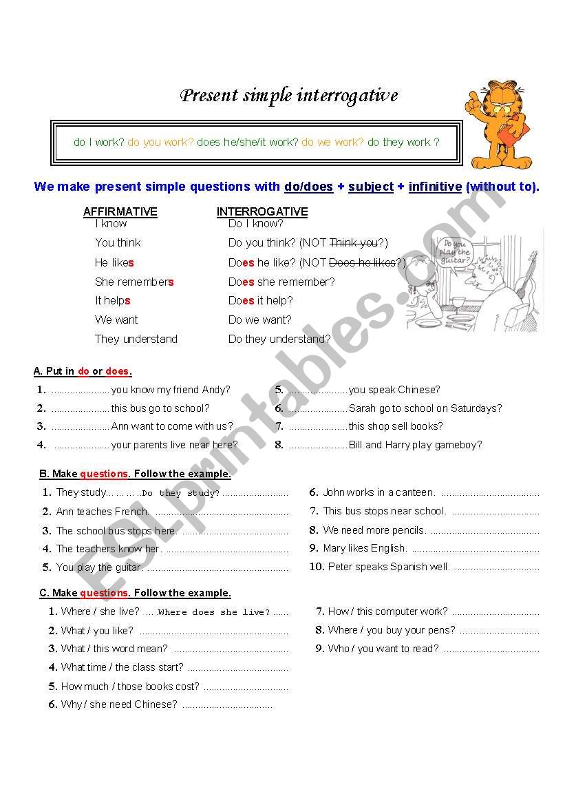 Present simple interrogative worksheet