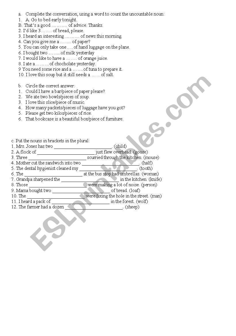 nouns worksheet