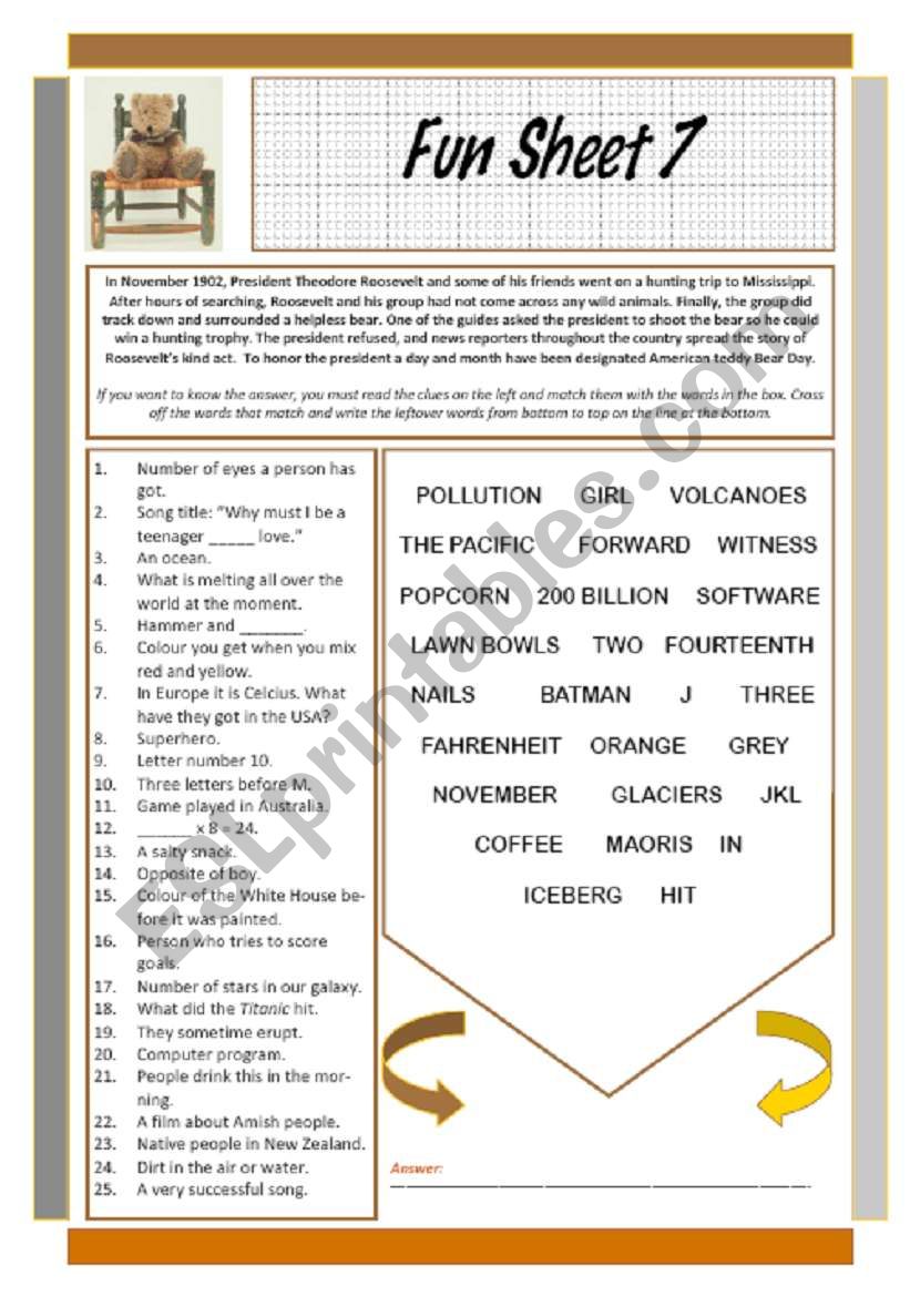 Fun Sheet 7 worksheet