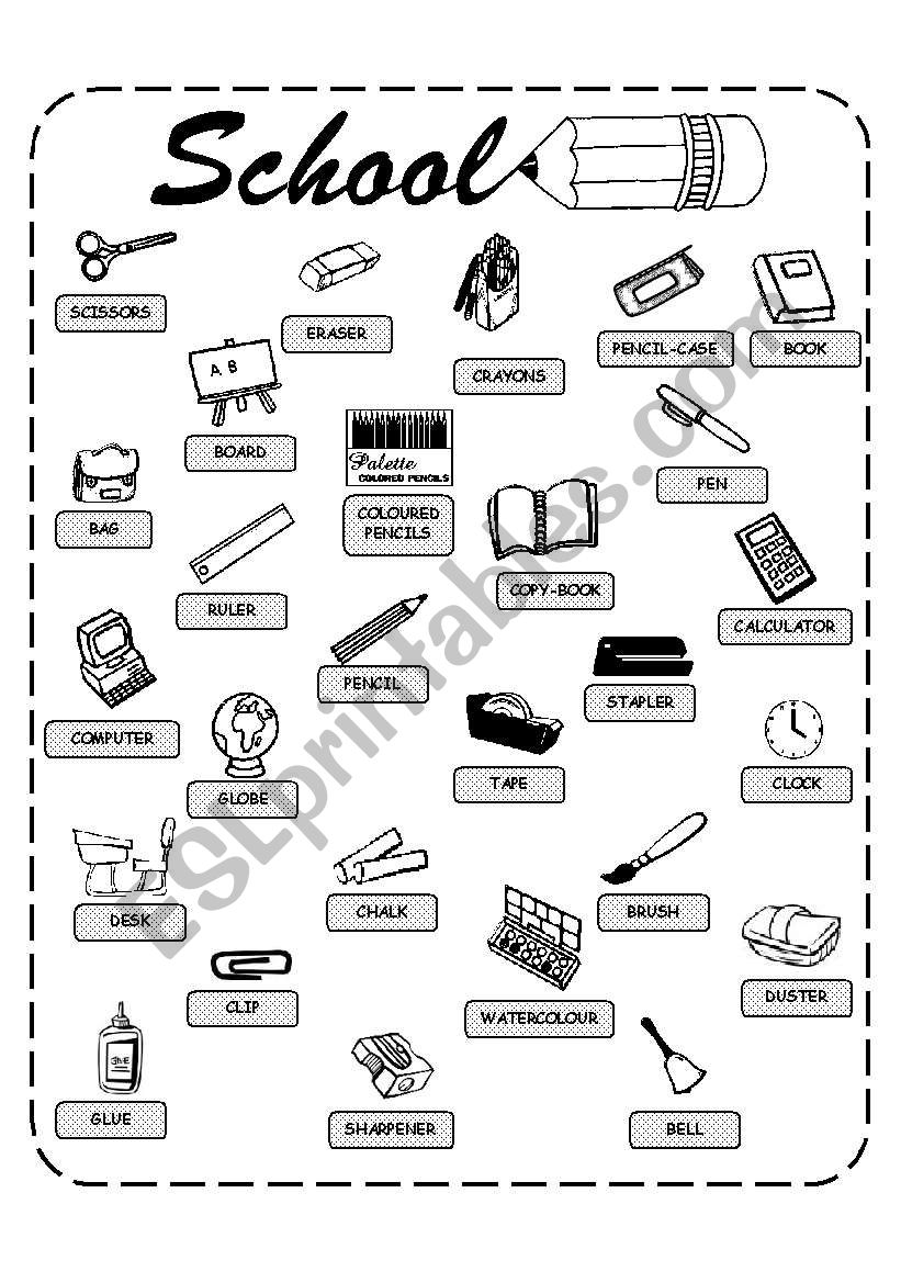 School objects worksheet