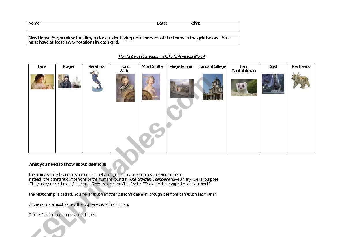 The Golden Compass Notetaking Graphic