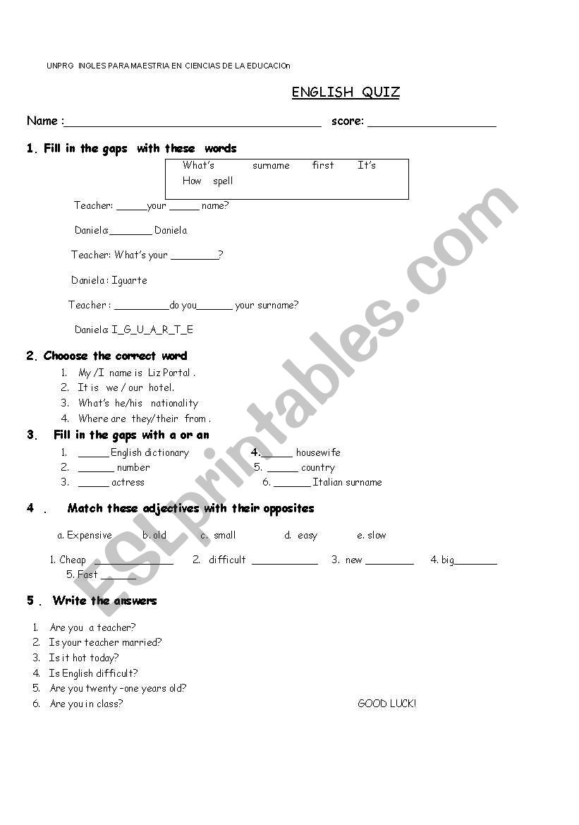quiz worksheet