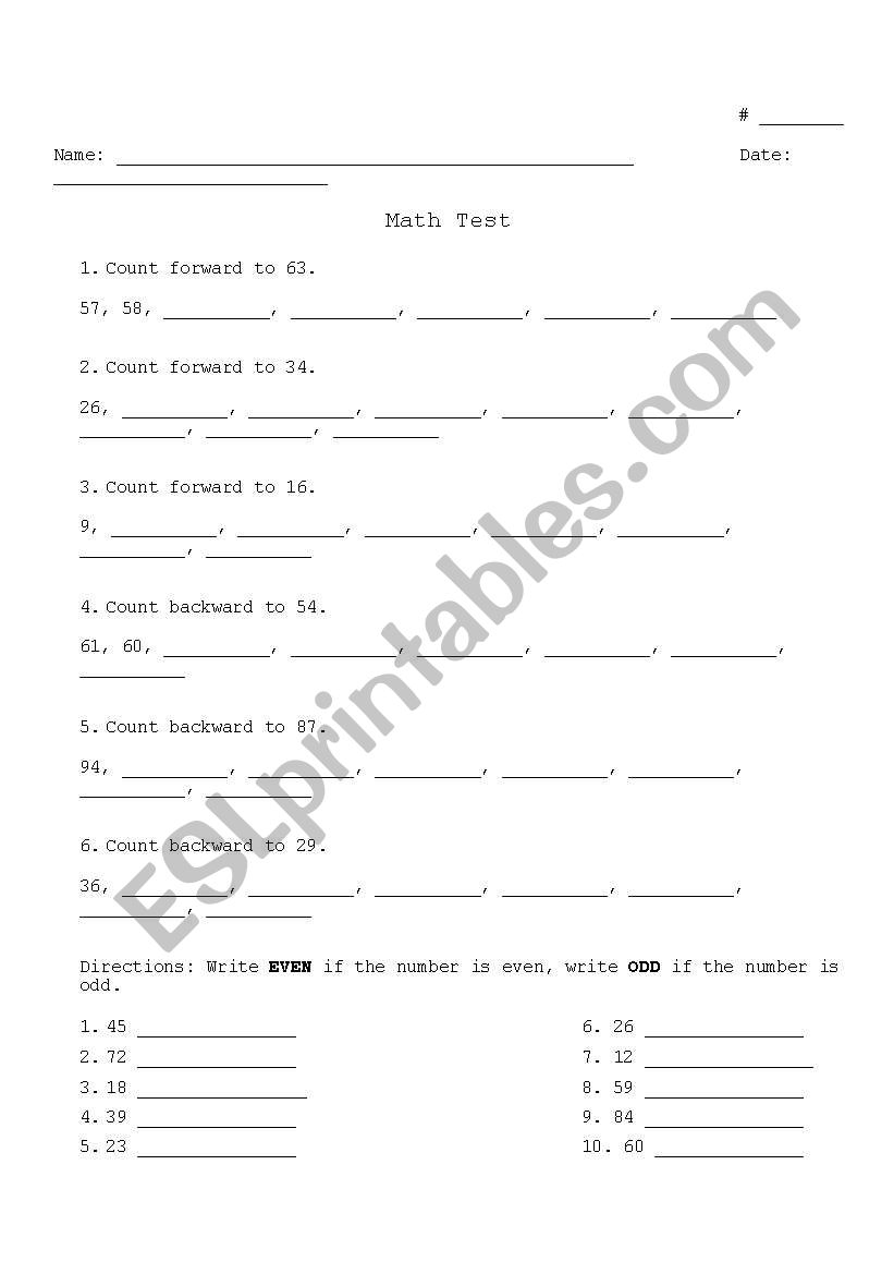 counting forward/backward - even and odd numbers