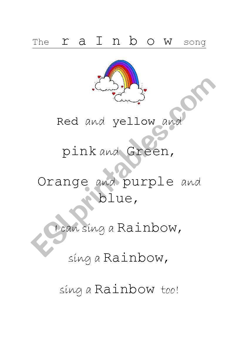 The Rainbow Song worksheet