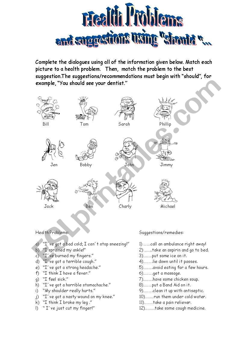 Health Problems worksheet