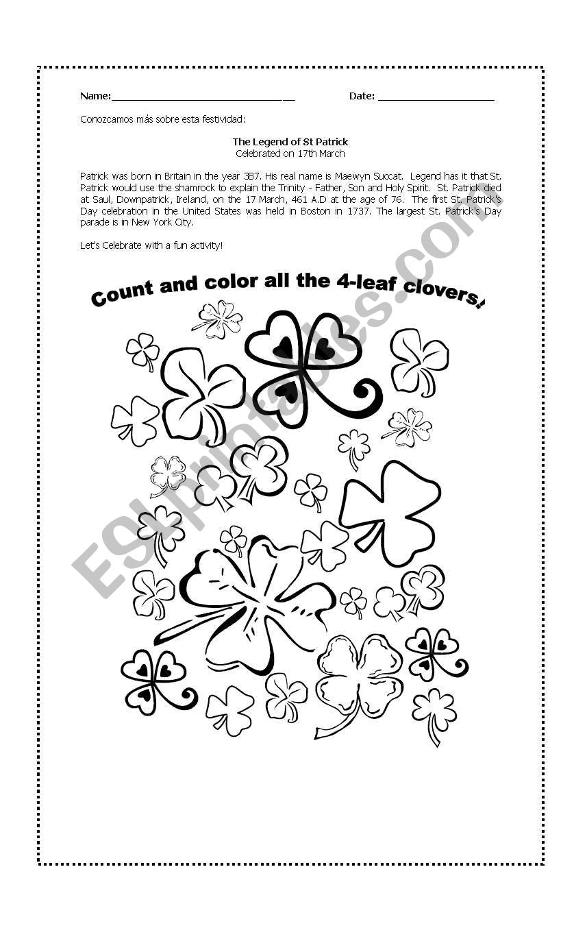 Saint Patrick activity worksheet