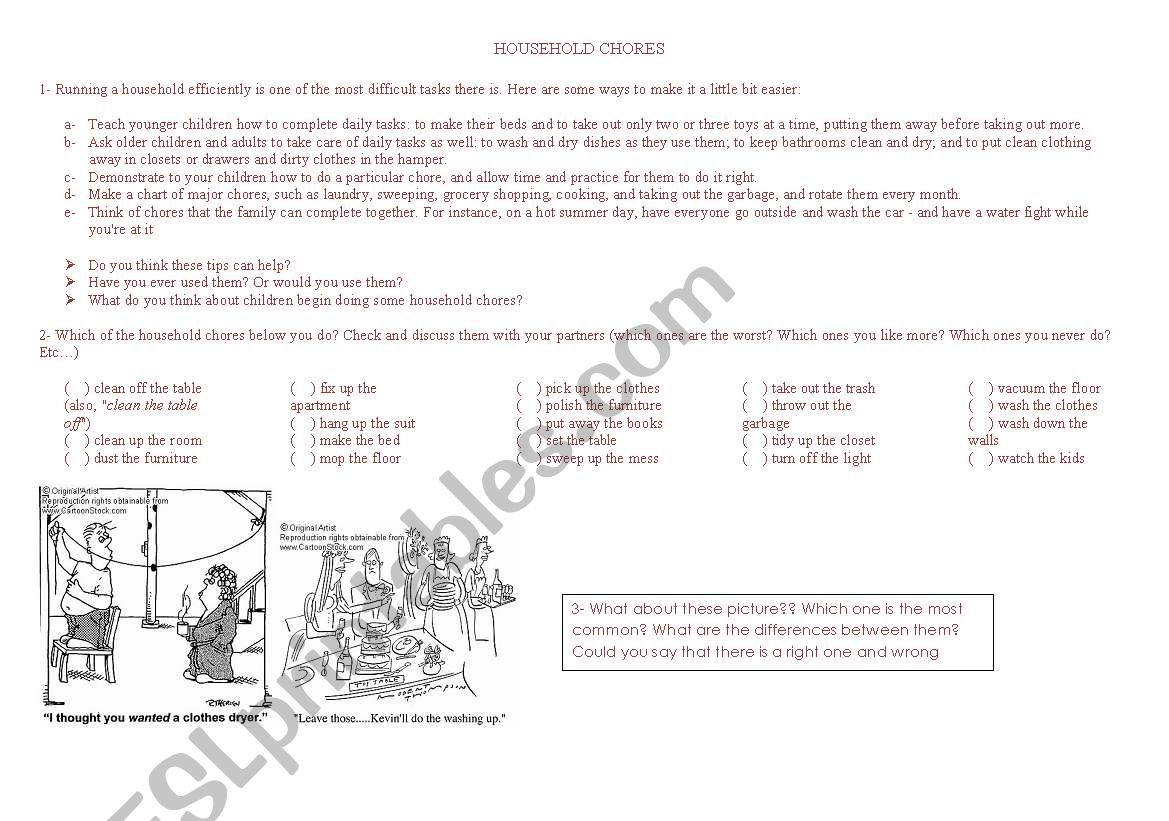 Household Chores worksheet