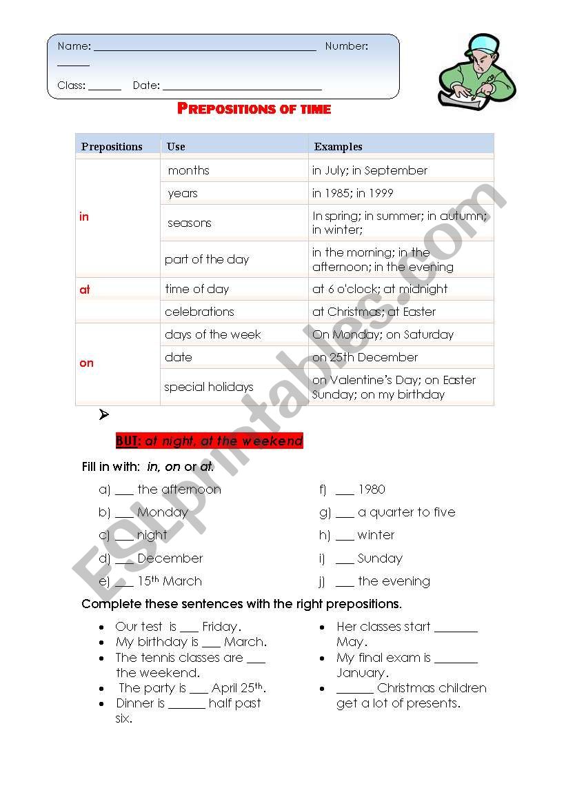 prepositions of time worksheet