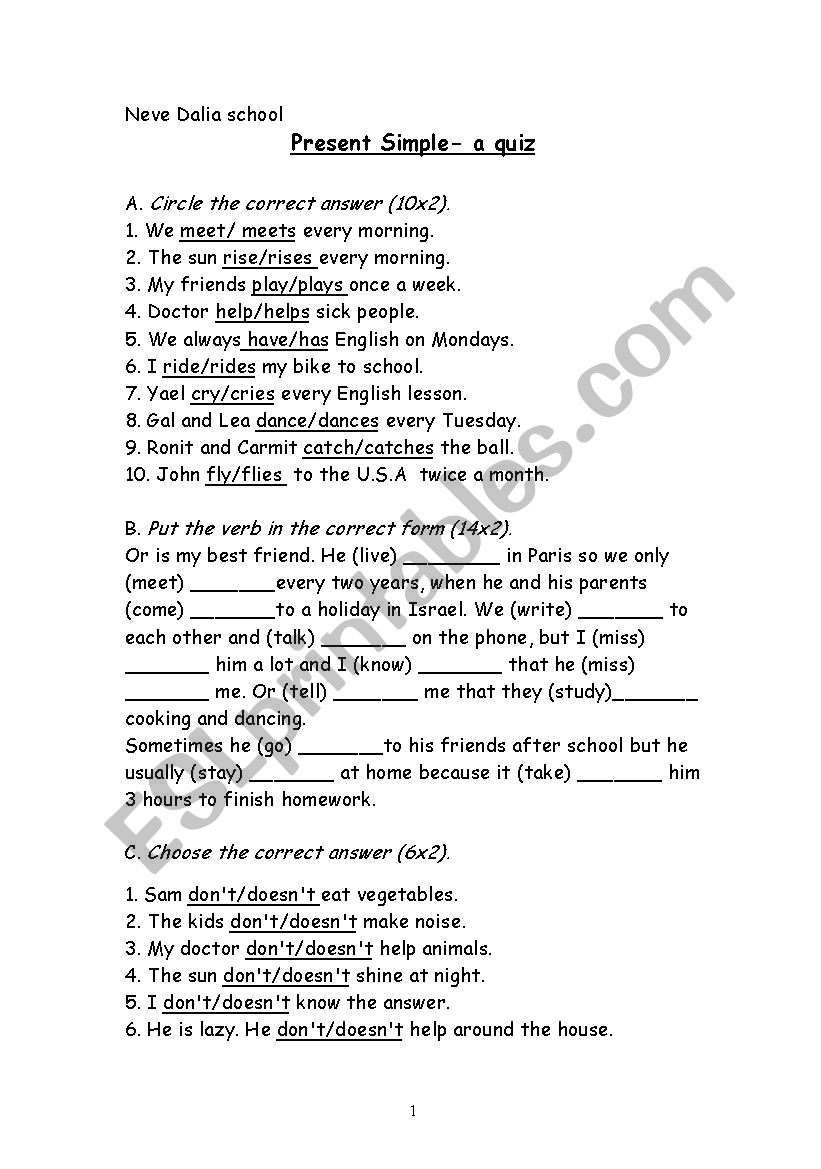 present simple quiz worksheet