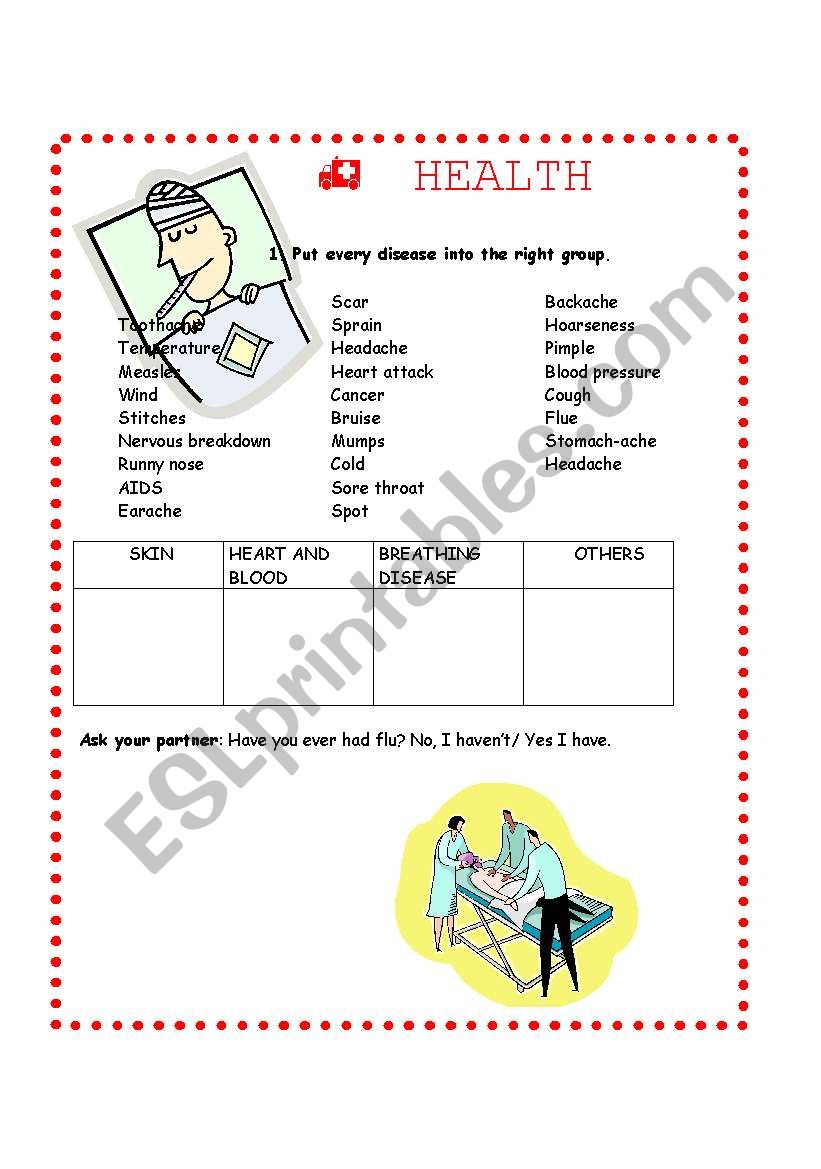 HEALTH & ILLNESS worksheet