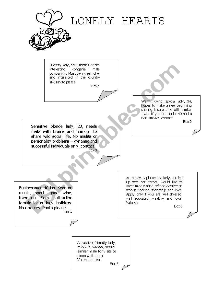 Lonely Hearts worksheet