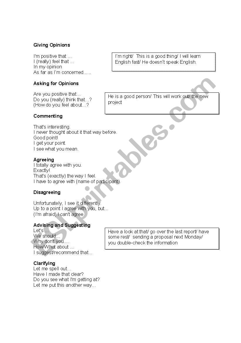communicative functions worksheet
