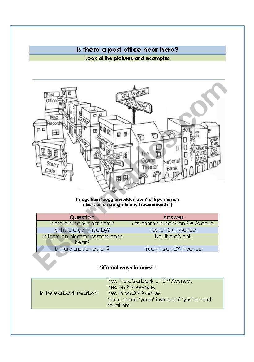 Is there a bank near here?  it and there as subjects - preopositions