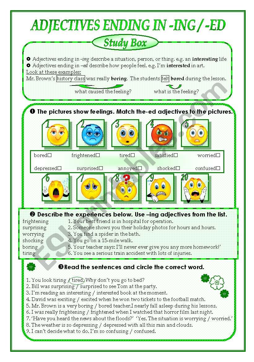 Adjectives Ending In Ing Ed ESL Worksheet By Jadd