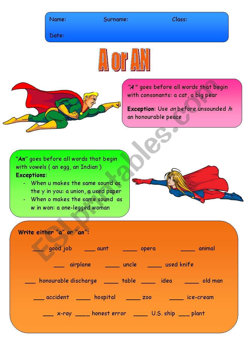 A OR AN? worksheet