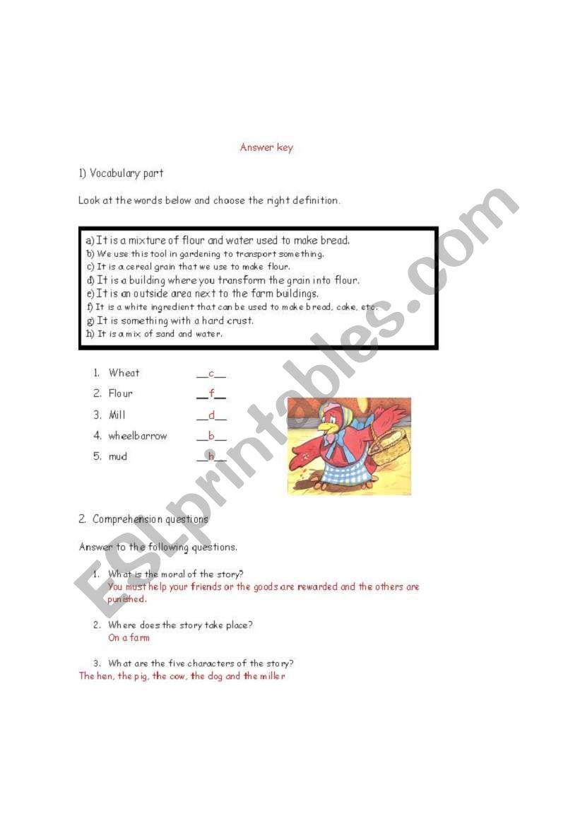 The Little Red Hen - test correction key