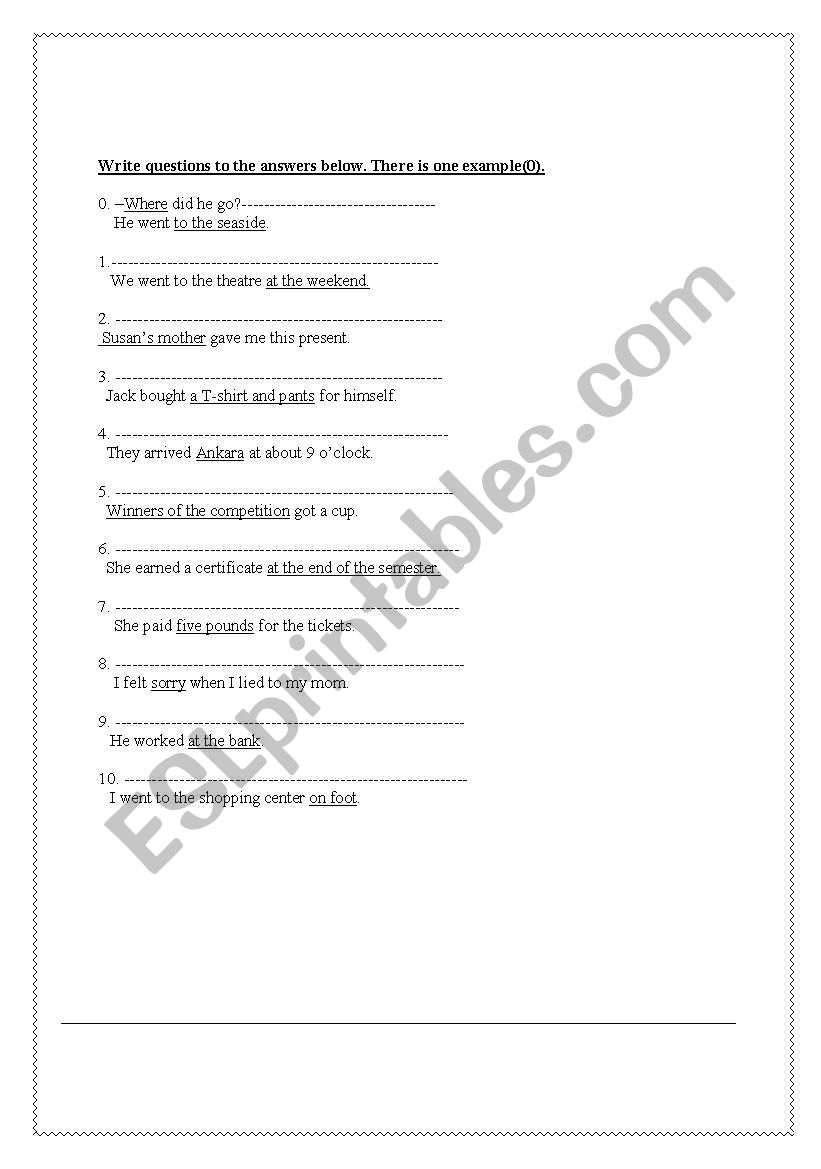 question words worksheet