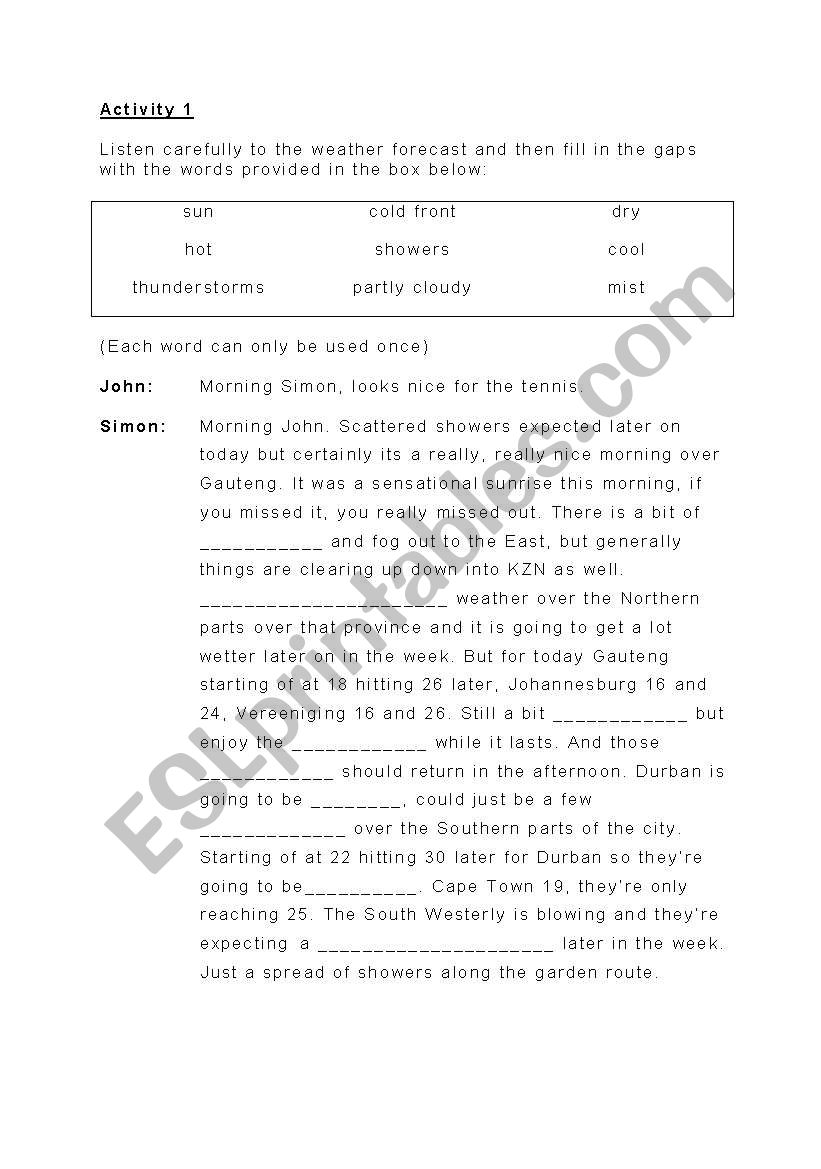 Weather worksheet