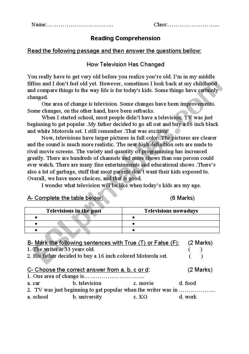 Reading Comprehention worksheet