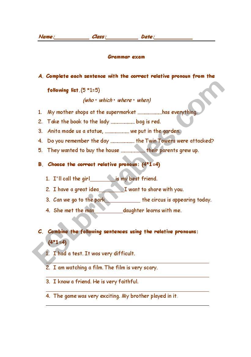 relative clauses worksheet