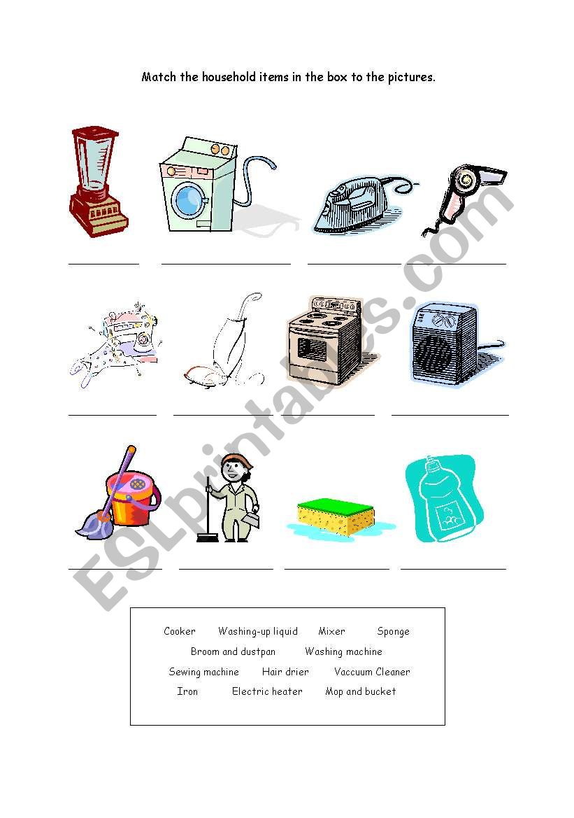 Household items worksheet