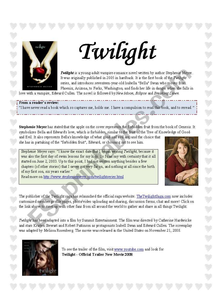 Twilight: the book and movie worksheet