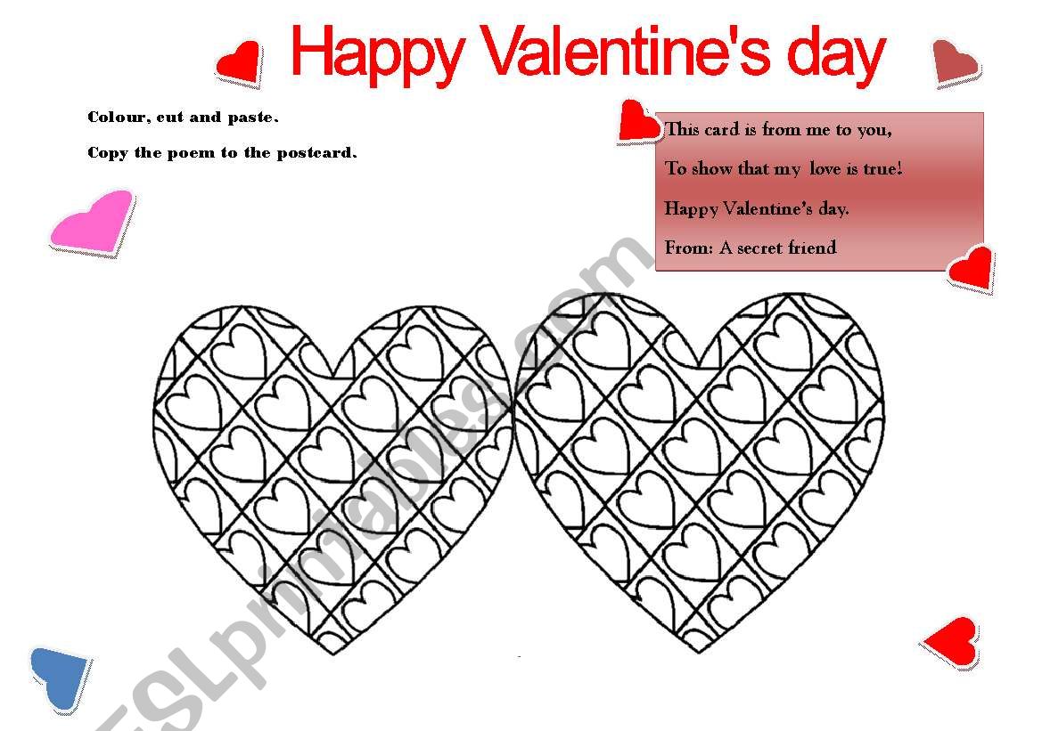 Valenties postcard worksheet