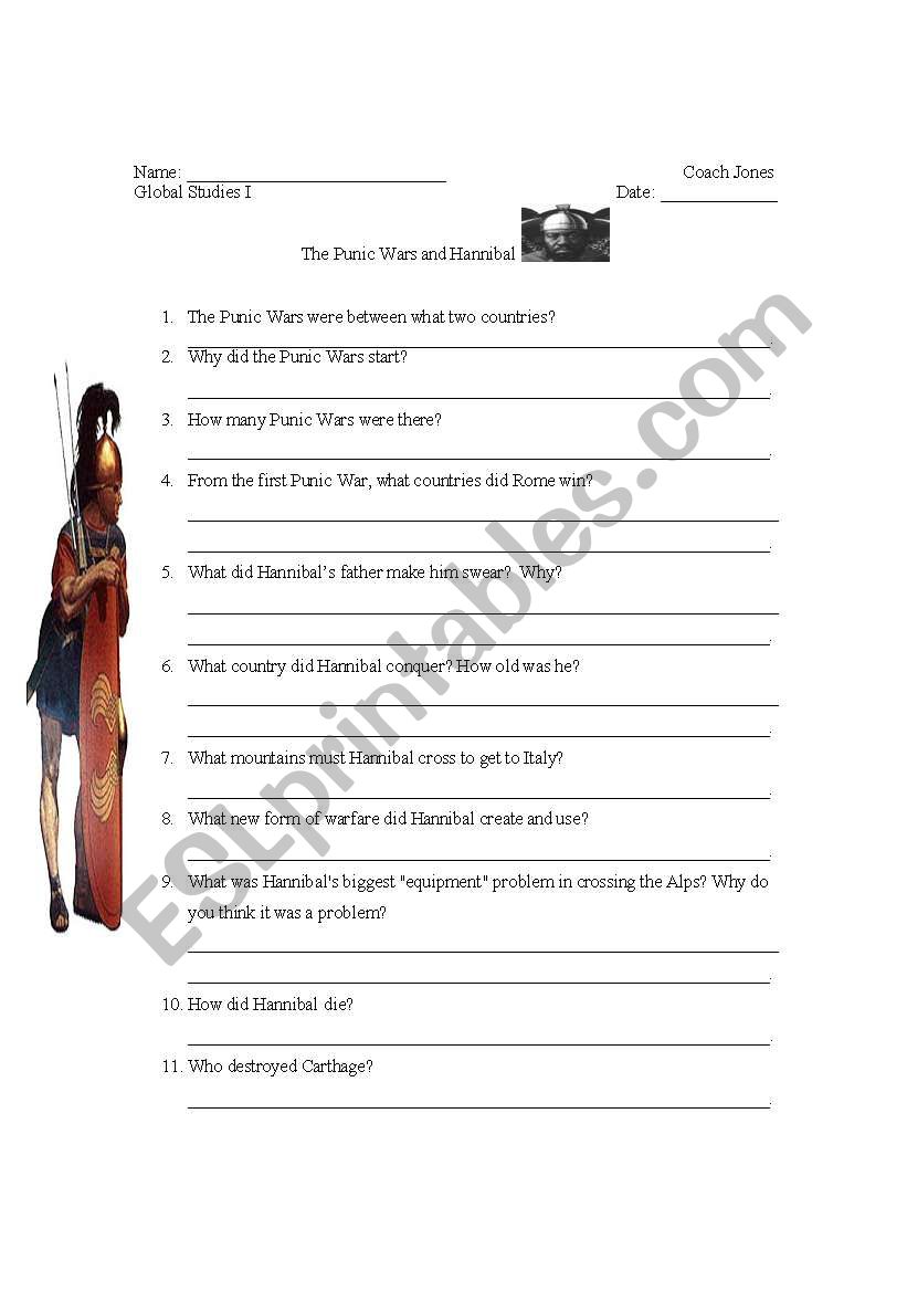 Hannibal for social studies  worksheet