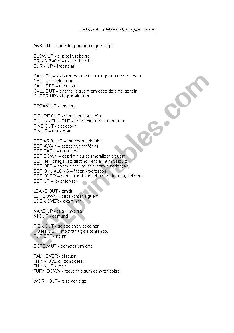  Phrasal Verbs (Multi-part verbs)