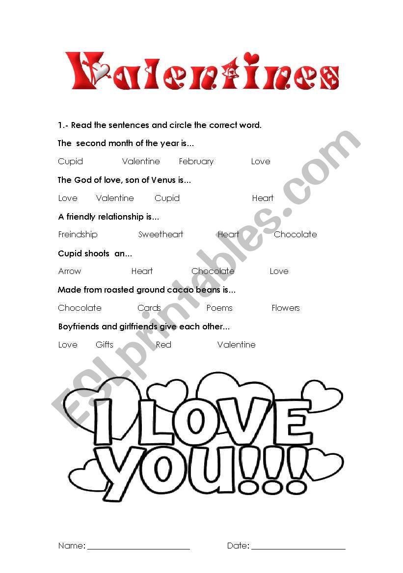 Valentines day worksheet